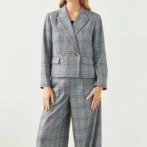 Brass walker plaid ace pants and cropped blazer
